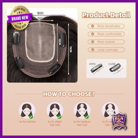 Human Hair Topper 10 Inch Mono Base Clip In Hairpiece for Thinning Hair main image 7